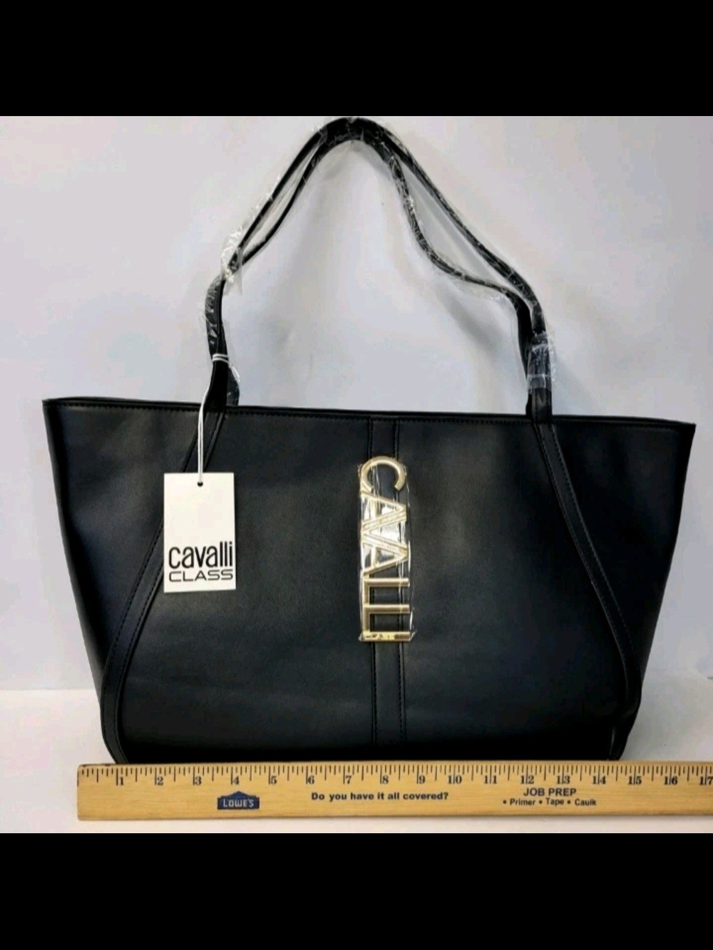 Cavalli Class Sandra Shopper Black Leather Tote Bag